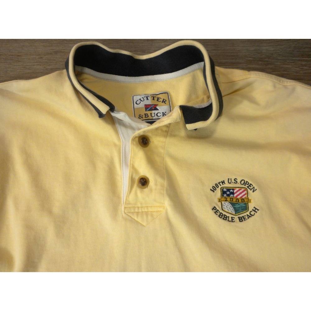Vintage Cutter & Buck Polo Shirt L Yellow Pebble Beach Golf 100th U.S. Open Y2K - Picture 2 of 8